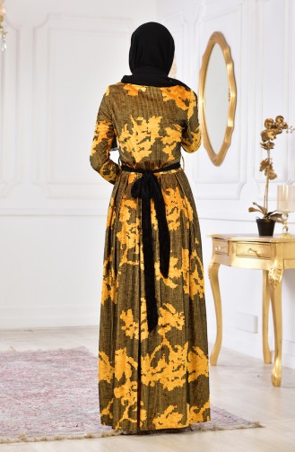 Stone Printed Velvet Dress 2169-01 Mustard 2169-01