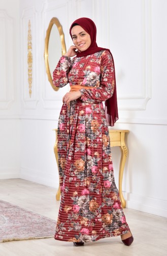 Floral Patterned Velvet Dress 2137-03 Tile 2137-03