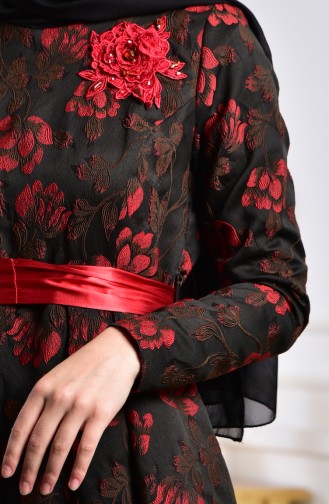 Robe de Soirée Fleurs Appliquer 2504-05 Noir Rouge 2504-05