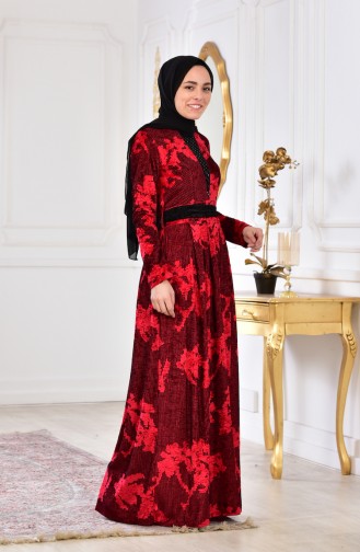 Stone Printed Velvet Dress 2169-02 Red 2169-02