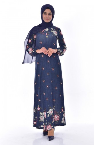 Dilber Embroidery Patterned Dress 7059-03 Navy 7059-03