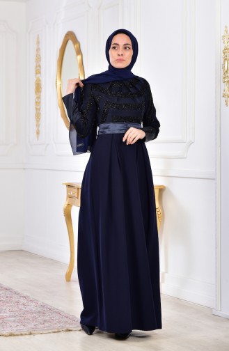 Belted Dress 2146-01 Navy Blue 2146-01