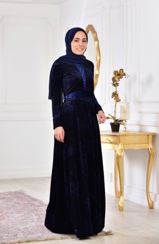 Robe Velours Imprimée de Pierre 2169-03 Bleu Marine 2169-03