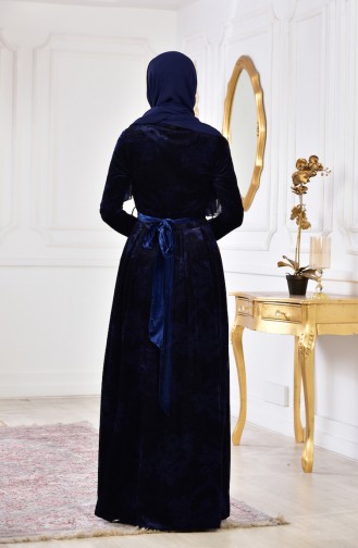 Robe Velours Imprimée de Pierre 2169-03 Bleu Marine 2169-03