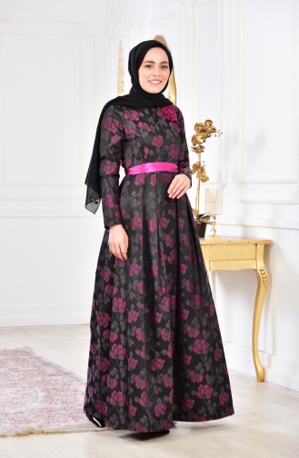 Robe de Soirée Fleurs Appliquer 2504-02 Fumé Pourpre 2504-02