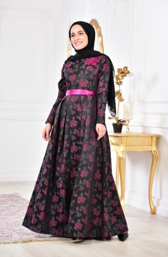 Flower Appliqued Evening Dress2504-02 Smoked Purple 2504-02