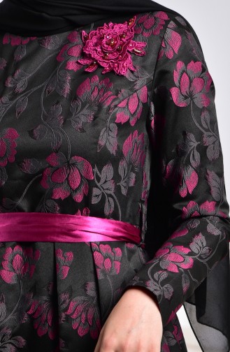 Robe de Soirée Fleurs Appliquer 2504-02 Fumé Pourpre 2504-02