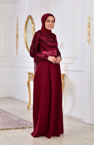 Kuşaklı Elbise 2146-03 Mürdüm
