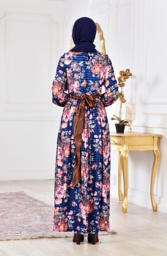 Robe Velours a Motifs 2137-04 Bleu Roi Rose Pâle 2137-04