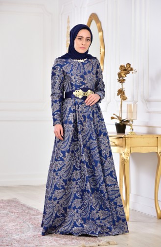 Robe de Soirée Jacquard 2449-03 Bleu Roi 2449-03