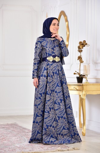 Robe de Soirée Jacquard 2449-03 Bleu Roi 2449-03