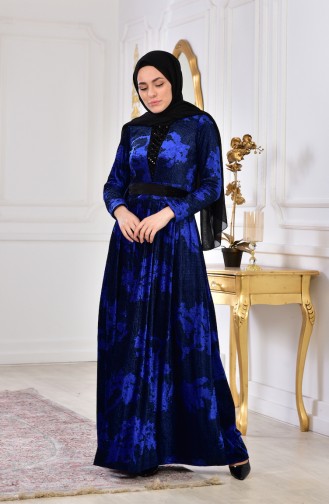 Robe Velours Imprimée de Pierre 2169-04 Bleu Roi 2169-04