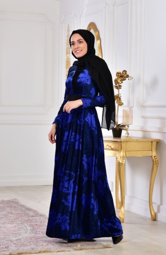 Robe Velours Imprimée de Pierre 2169-04 Bleu Roi 2169-04