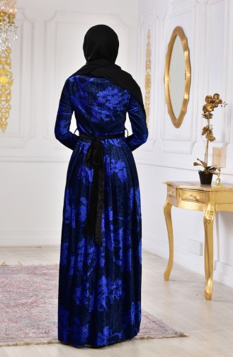 Robe Velours Imprimée de Pierre 2169-04 Bleu Roi 2169-04