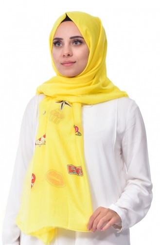 AKEL Emoji Printed Cotton Shawl 001-332-06 Yellow 001-332-06