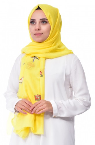 AKEL Emoji Printed Cotton Shawl 001-332-06 Yellow 001-332-06