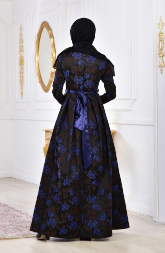 Robe de Soirée Fleurs Appliquer 2504-04 Noir Bleu Roi 2504-04