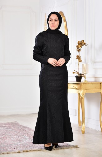 Black Hijab Evening Dress 8143-06