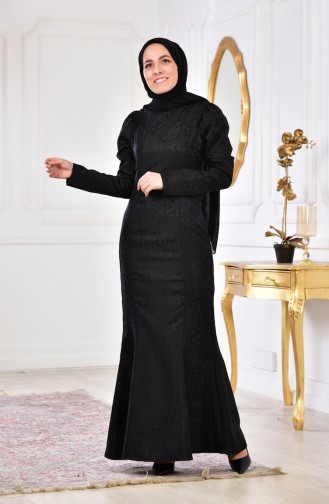 Black Hijab Evening Dress 8143-06