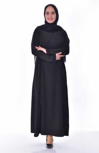Büyük Beden Taş Baskılı Elbise 4823-02 Siyah