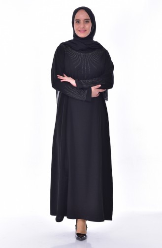 Robe Imprimée de Pierre Grande Taille 4823-02 Noir 4823-02