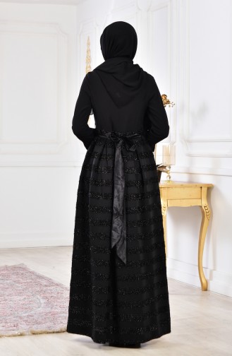 Kolyeli Simli Elbise 2150-01 Siyah