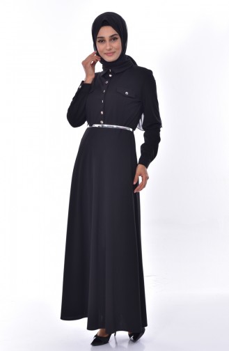 Çıtçıtlı Elbise 3558-02 Siyah