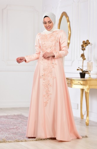 Robe de Soirée Perlées 6137-02 Saumon 6137-02