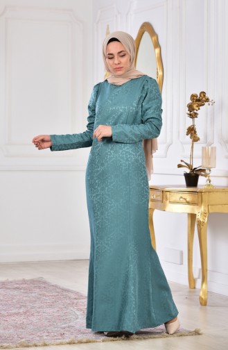 فستان بتصميم مُطبع 8143-02 لون اخضر فاتح مائل للازرق 8143-02