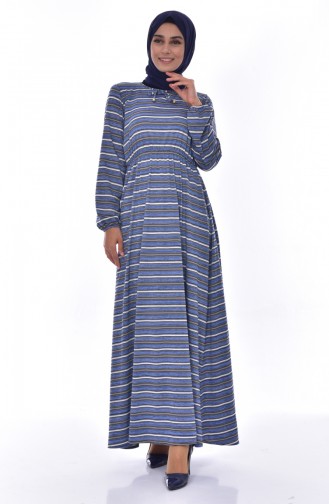 Beli Striped Platted Dress 6262A-02 Blue 6262A-02