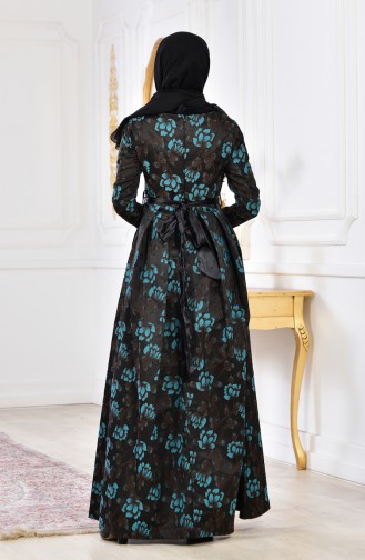 Robe de Soirée Fleurs Appliquer 2504-03 Brun Turquoise 2504-03