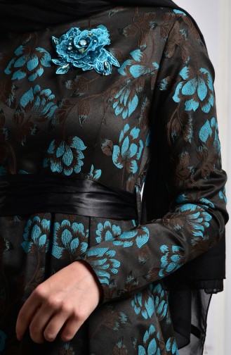 Robe de Soirée Fleurs Appliquer 2504-03 Brun Turquoise 2504-03