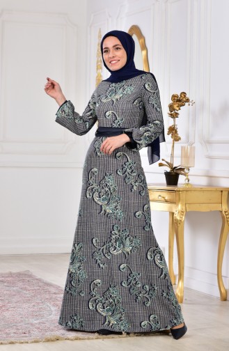 Robe a Motifs 2190-02 Bleu Marine Vert 2190-02