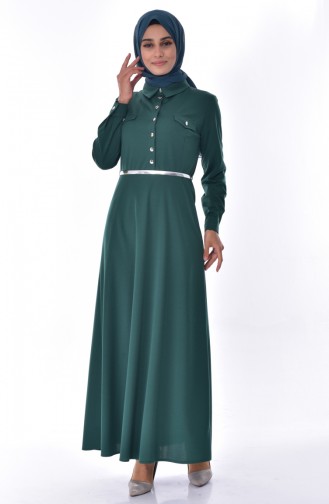 Çıtçıtlı Elbise 3558-01 Yeşil 3558-01