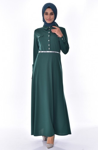 Çıtçıtlı Elbise 3558-01 Yeşil