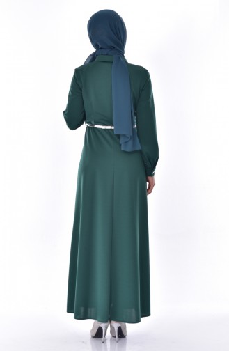 Çıtçıtlı Elbise 3558-01 Yeşil