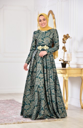 Robe de Soirée Jacquard 2449-05 Vert emeraude 2449-05