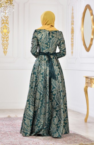 Jacquard Evening Dress 2449-05 Emerald Green 2449-05