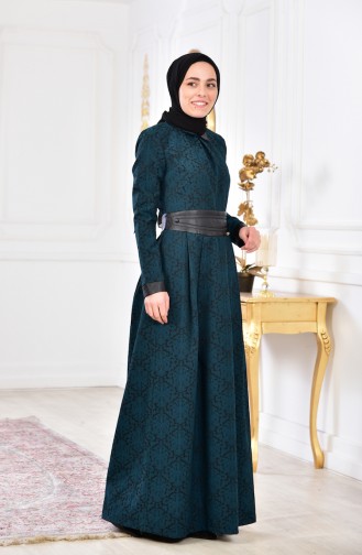 فستان بتصميم مُطبع 1617-05 اخضر زمردي 1617-05