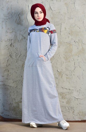 Grau Hijab Kleider 8262-05