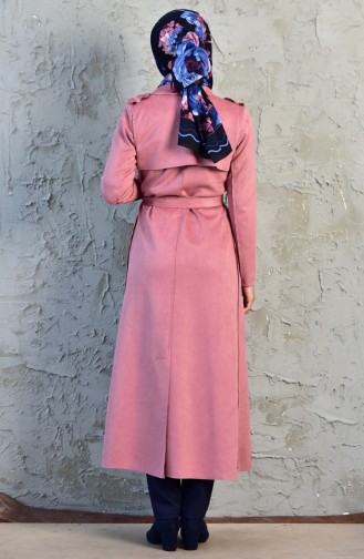 Large Size Suede Belted Trench Coat 50347A-03 Dry Rose 50347A-03