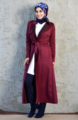 RITA Large Size Suede Belted Trench Coat 50347A-01 Dark Plum 50347A-01