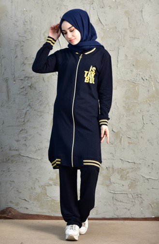 Zippered Tracksuit Suit 18020-09 Navy Yellow 18020-09