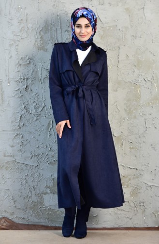 Large Size Suede Belted Trench Coat 50347A-02 Navy 50347A-02