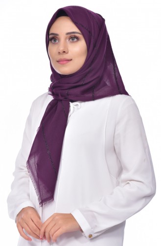 Sim Şeritli Cotton Akıllı Eşarp 901375-05 Mor