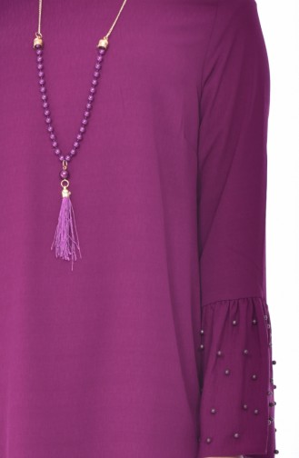 Tunique avec Collier Manches Perlées 0827-04 Plum 0827-04