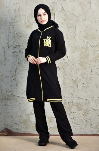 Zippered Tracksuit Suit 18020-04 Black Yellow 18020-04