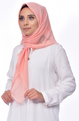 Sim Şeritli Cotton Akıllı Eşarp 901375-06 Somon