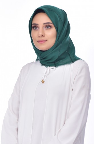 Sim Şeritli Cotton Akıllı Eşarp 901375-02 Zümrüt Yeşili