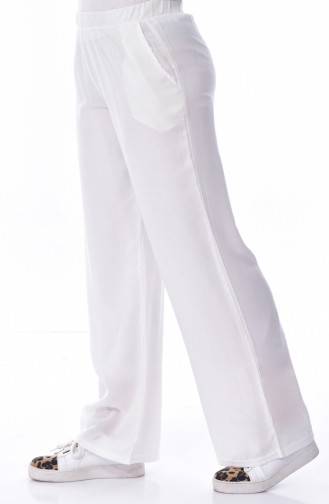 Çizgili Bürümcük Pantolon 24544-01 Ekru